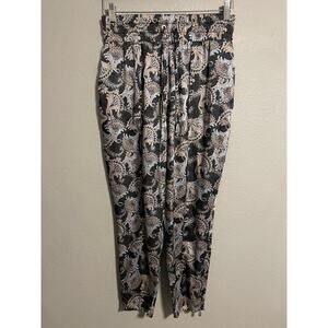 Cinq A Sept Womens Pants Size Medium Blue Floral Satin Tapered Pull On Romantic